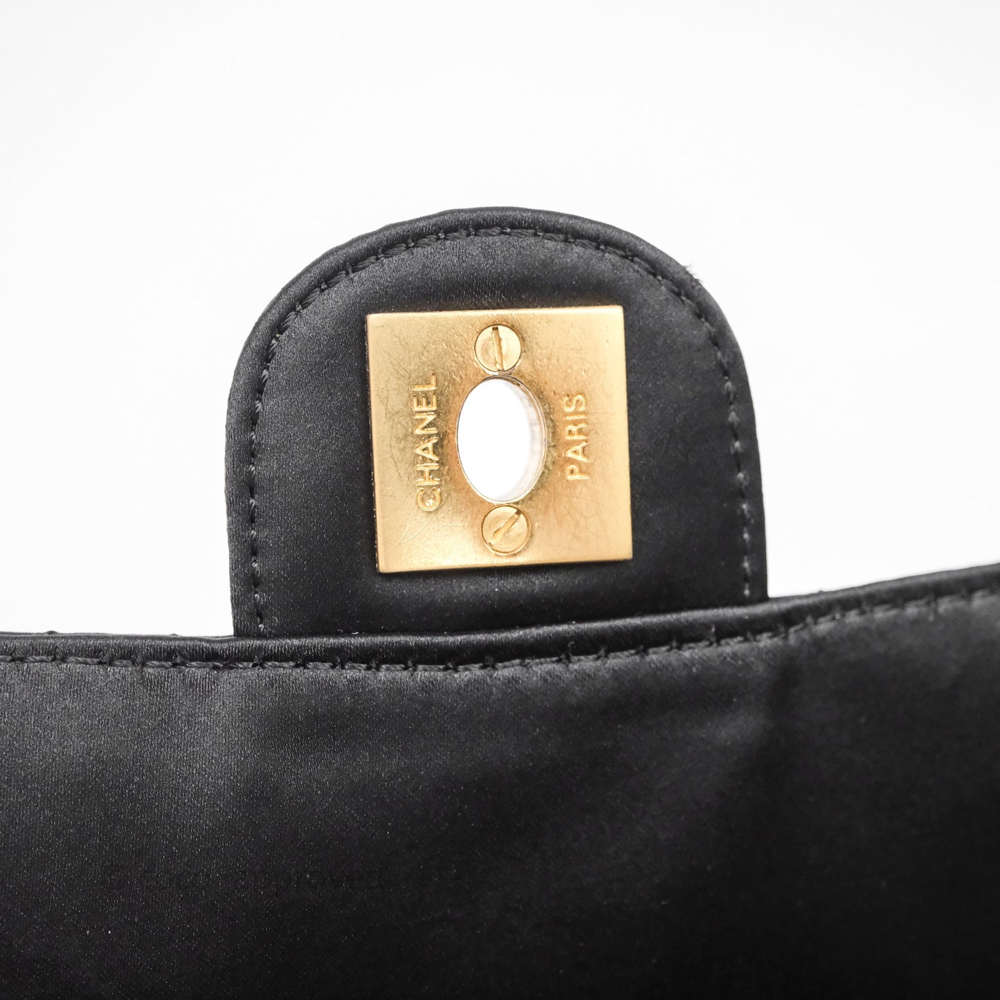 Chanel Vintage Mini Rectangular Black Satin Matte Gold Hardware