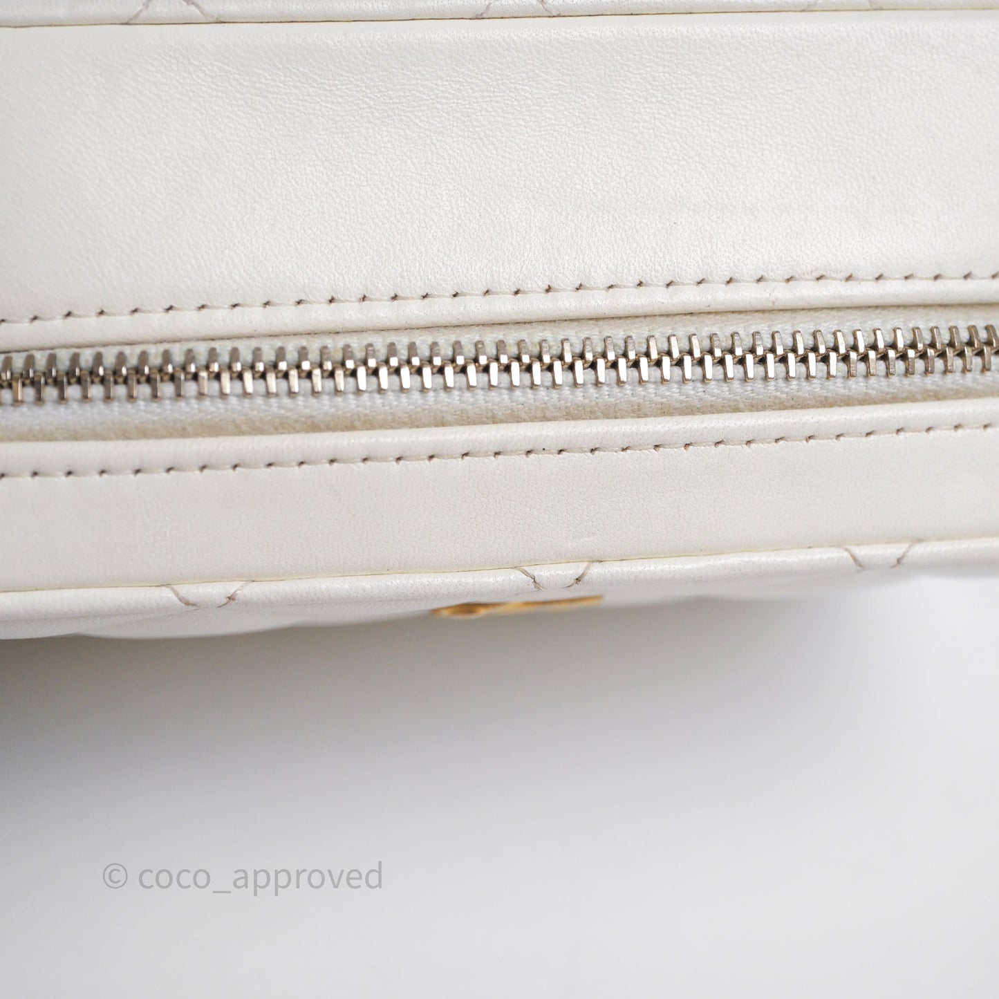 Chanel Quilted CC Pearl Crush Camera Case White Lambskin Gold Hardware