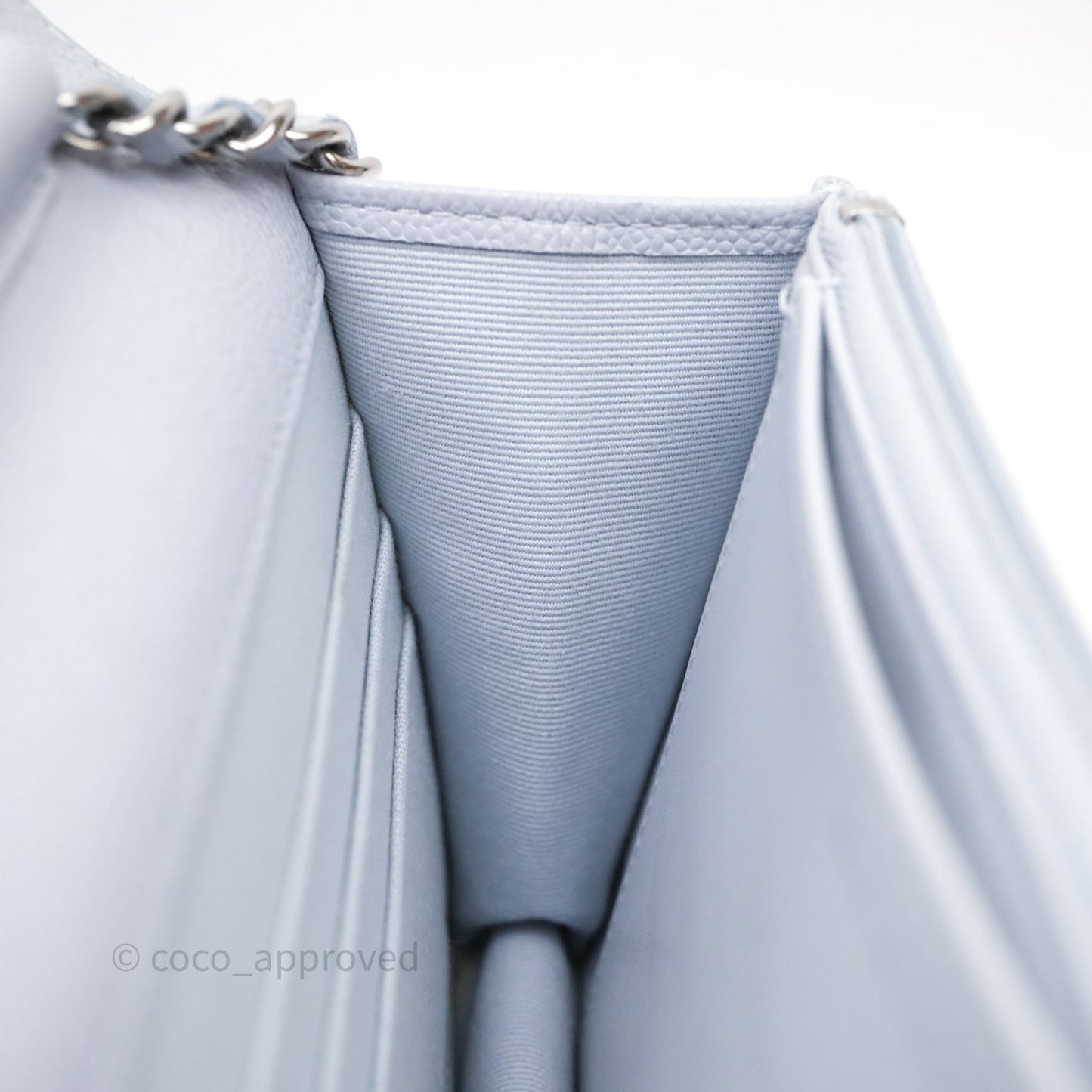 Chanel Quilted Classic Wallet on Chain WOC Light Blue Caviar Silver Hardware