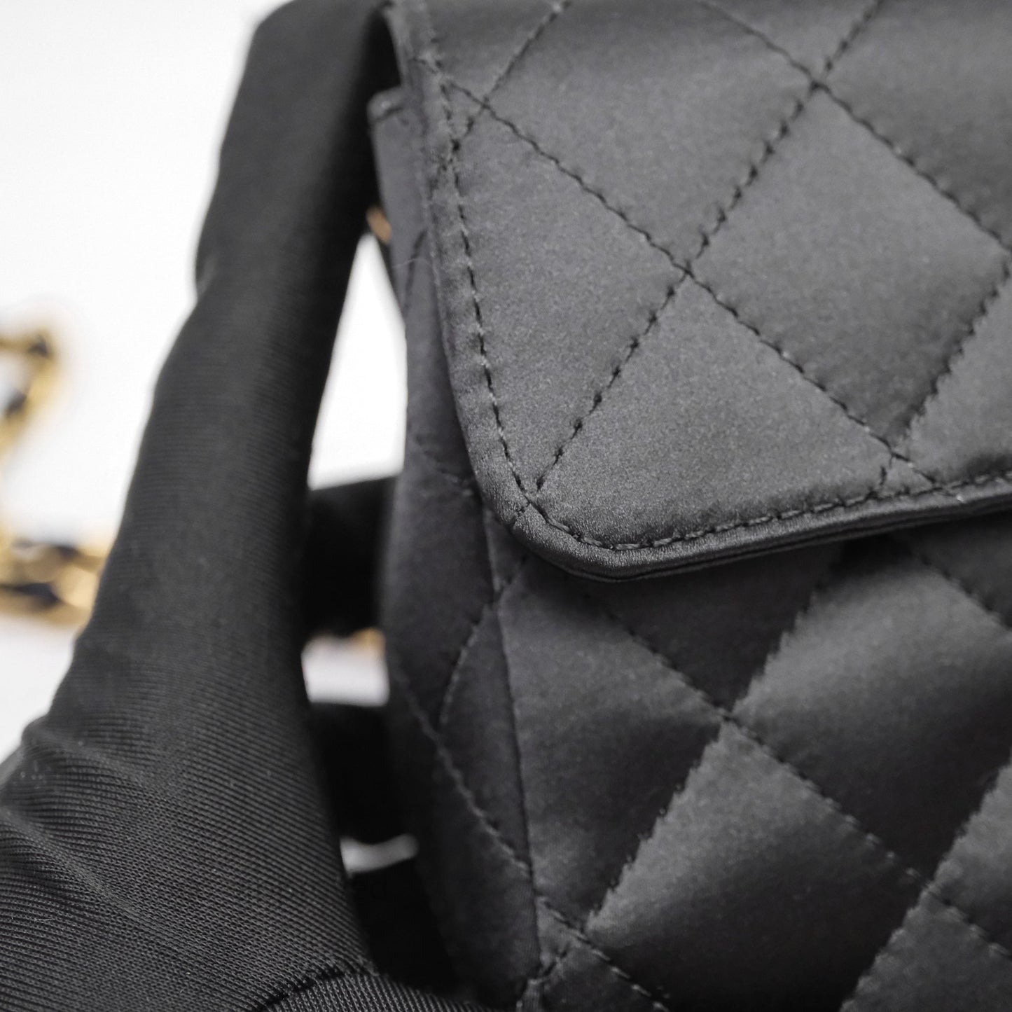 Chanel Vintage Mini Rectangular Black Satin Matte Gold Hardware