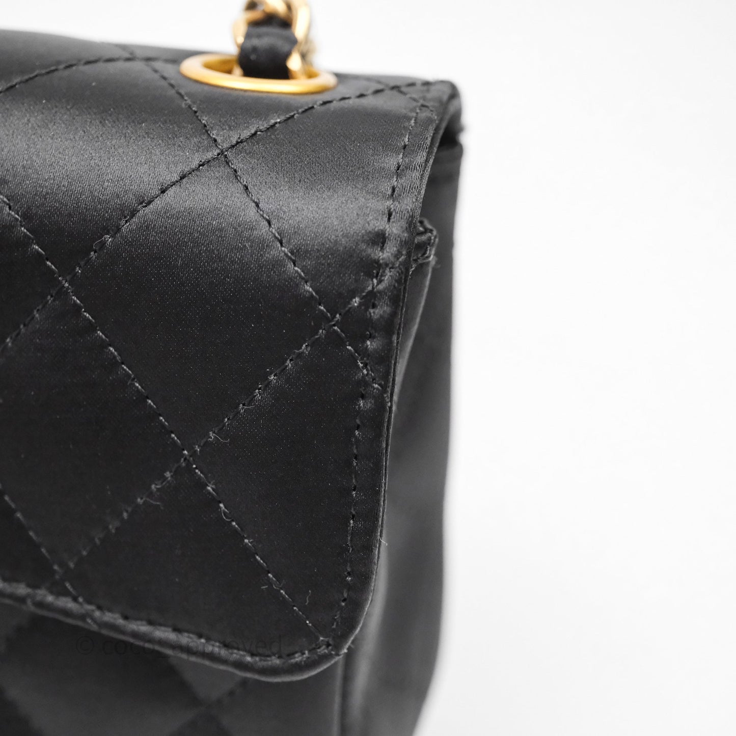 Chanel Vintage Mini Rectangular Black Satin Matte Gold Hardware