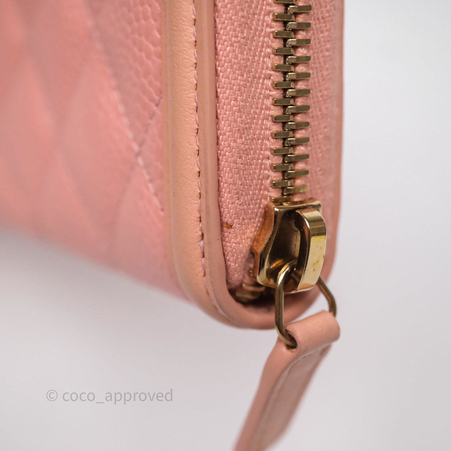 Chanel CC Filigree Zipped Long Wallet Pink Caviar Gold Hardware