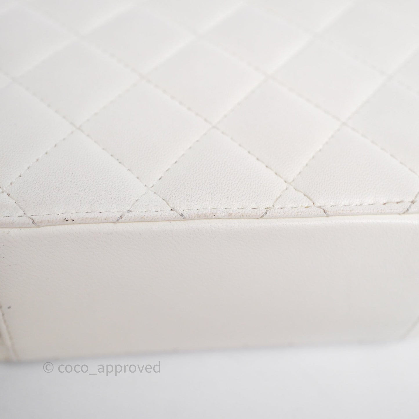 Chanel Quilted CC Pearl Crush Camera Case White Lambskin Gold Hardware
