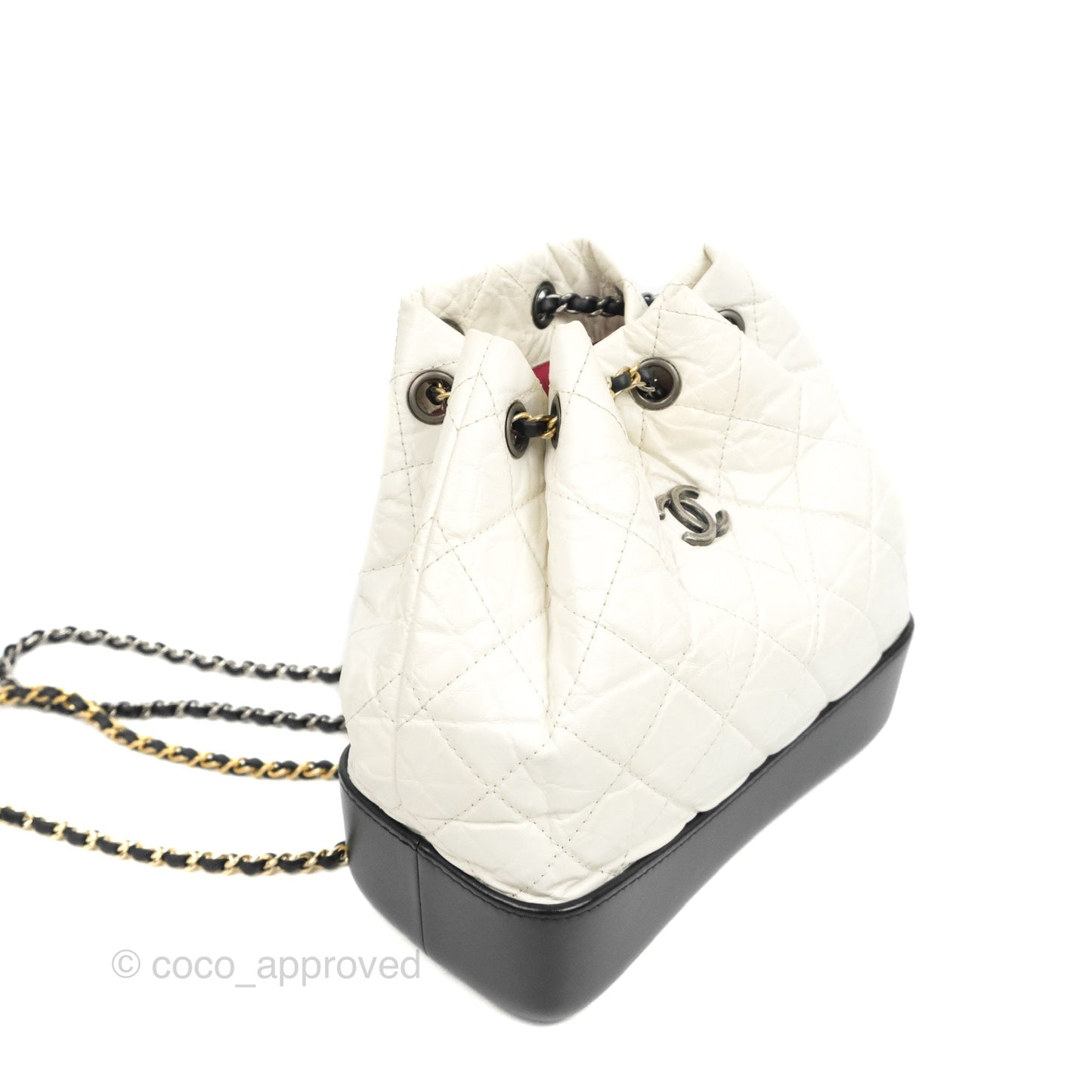 Chanel Small Gabrielle Backpack White Black Aged Calfskin