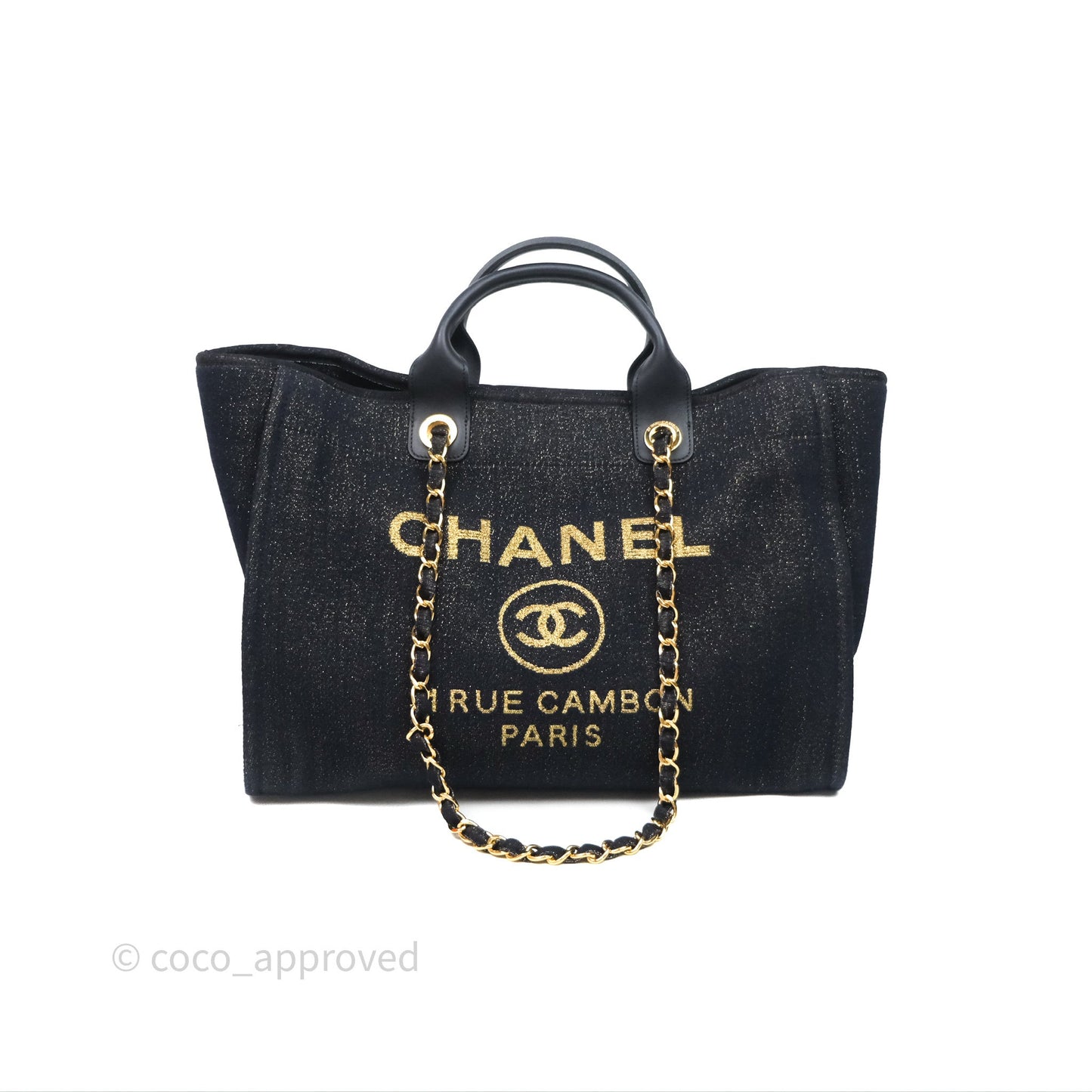 Chanel Large Deauville Navy Glitter Canvas Gold Hardware