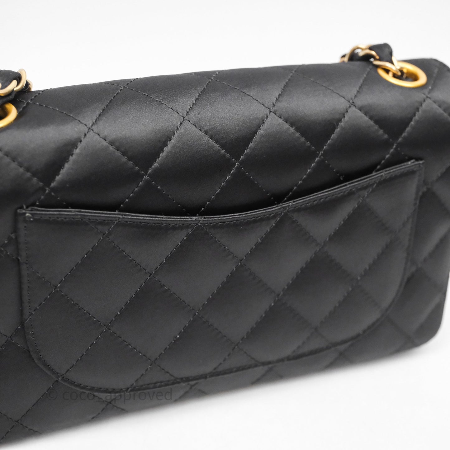 Chanel Vintage Mini Rectangular Black Satin Matte Gold Hardware