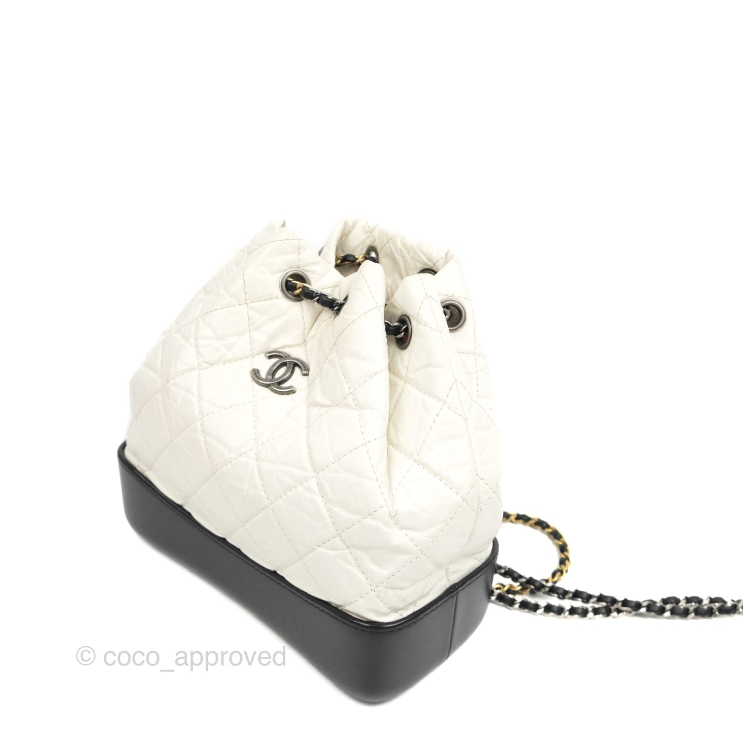 Chanel Small Gabrielle Backpack White Black Aged Calfskin