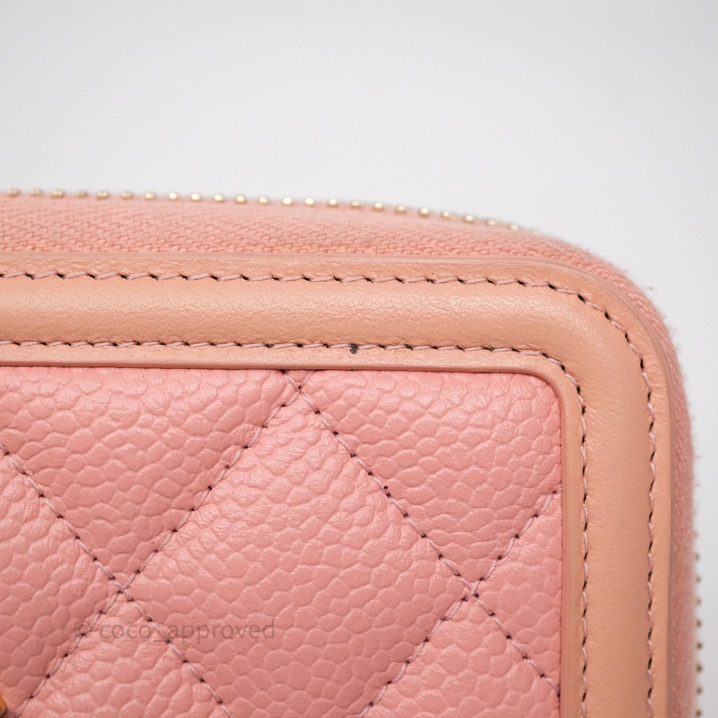 Chanel CC Filigree Zipped Long Wallet Pink Caviar Gold Hardware