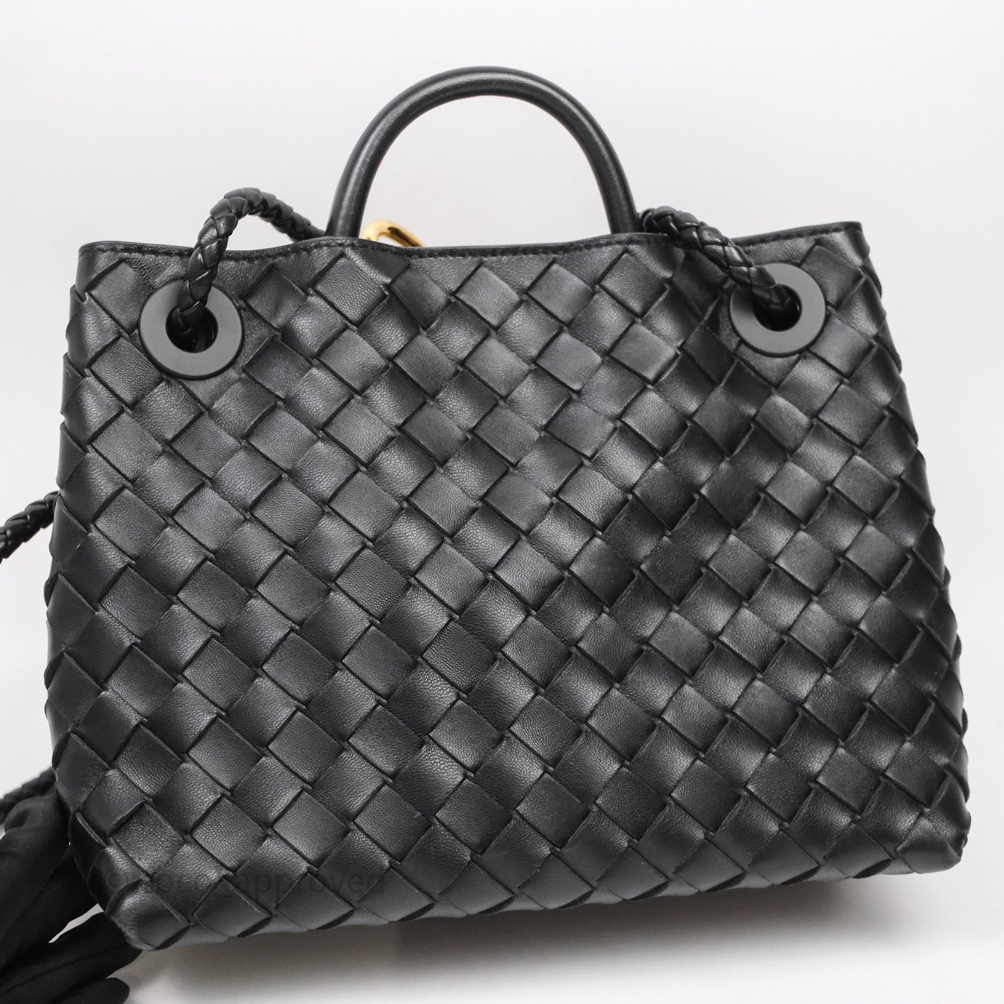 Bottega Veneta Small Andiamo Intrecciato Black Bag Lambskin