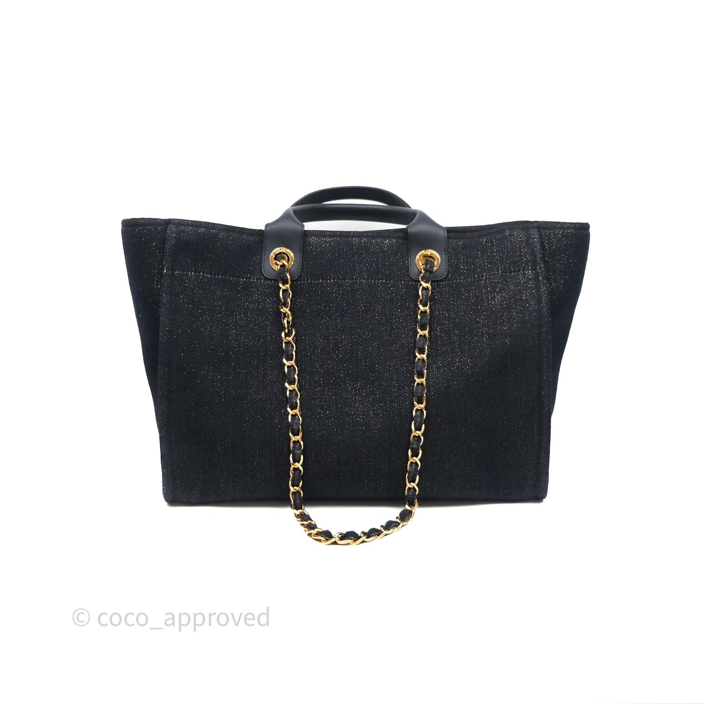 Chanel Large Deauville Navy Glitter Canvas Gold Hardware