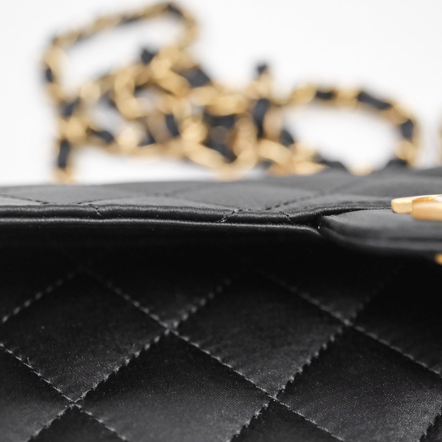 Chanel Vintage Mini Rectangular Black Satin Matte Gold Hardware