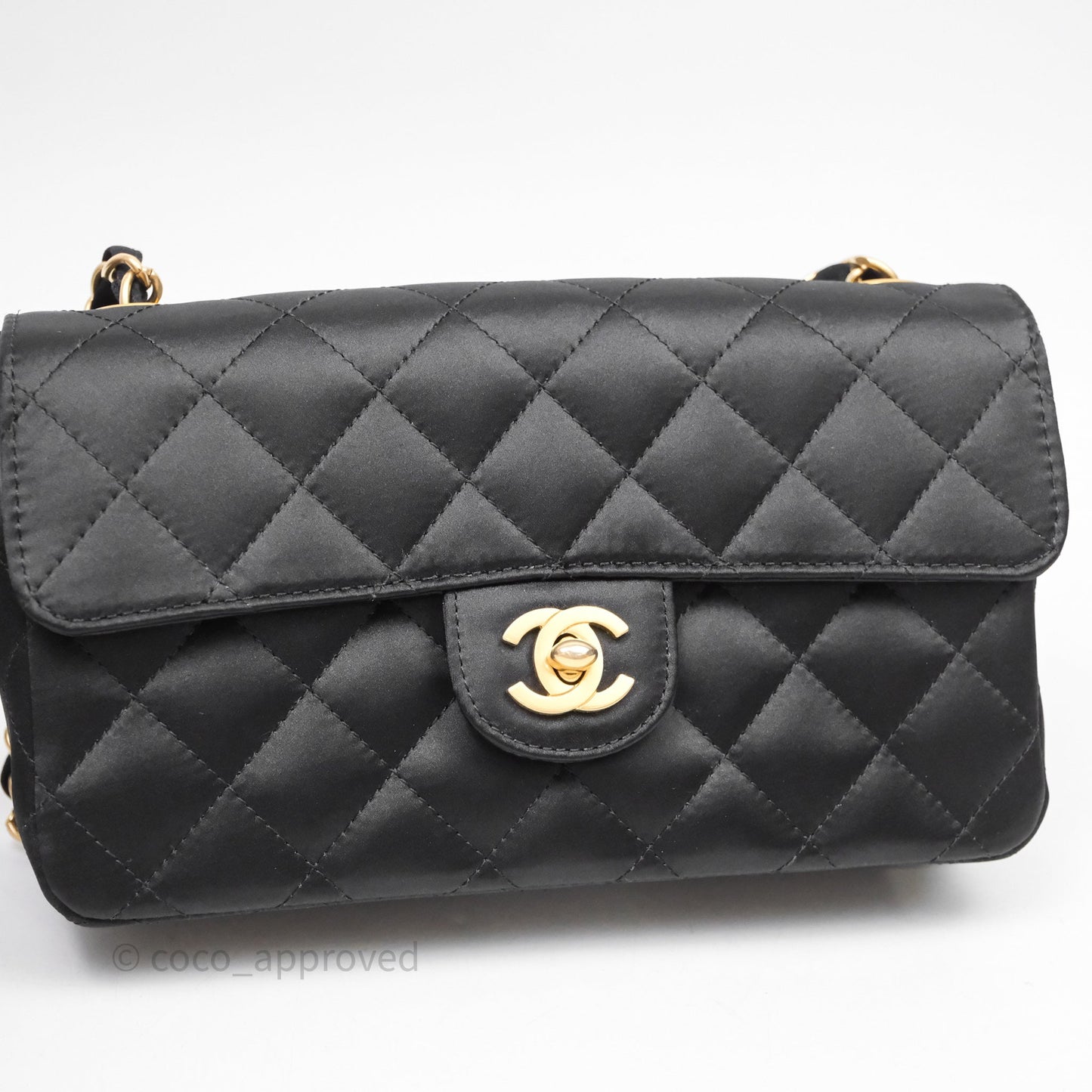 Chanel Vintage Mini Rectangular Black Satin Matte Gold Hardware