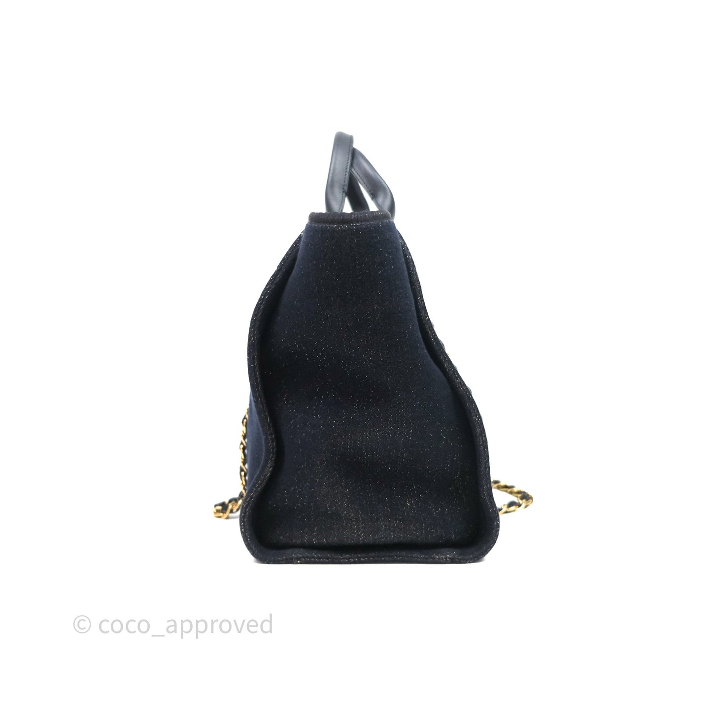 Chanel Large Deauville Navy Glitter Canvas Gold Hardware