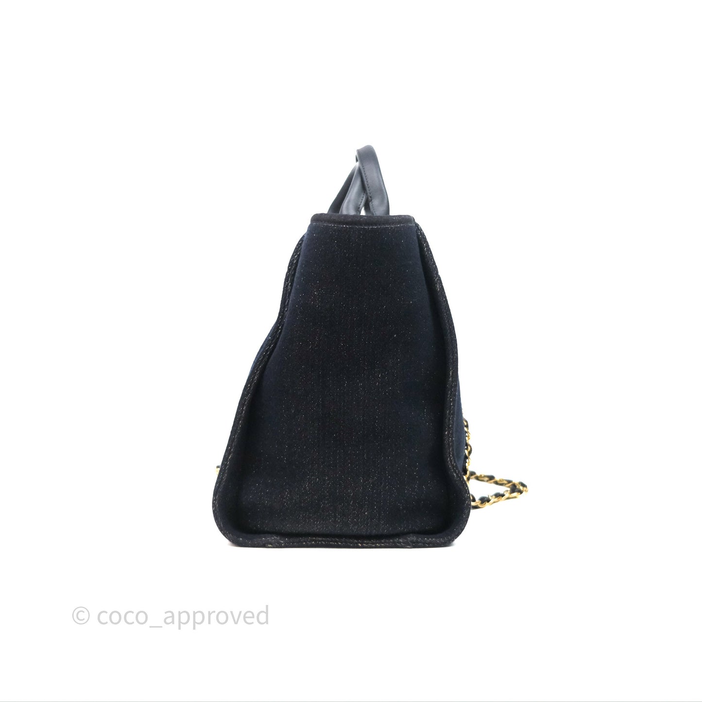 Chanel Large Deauville Navy Glitter Canvas Gold Hardware