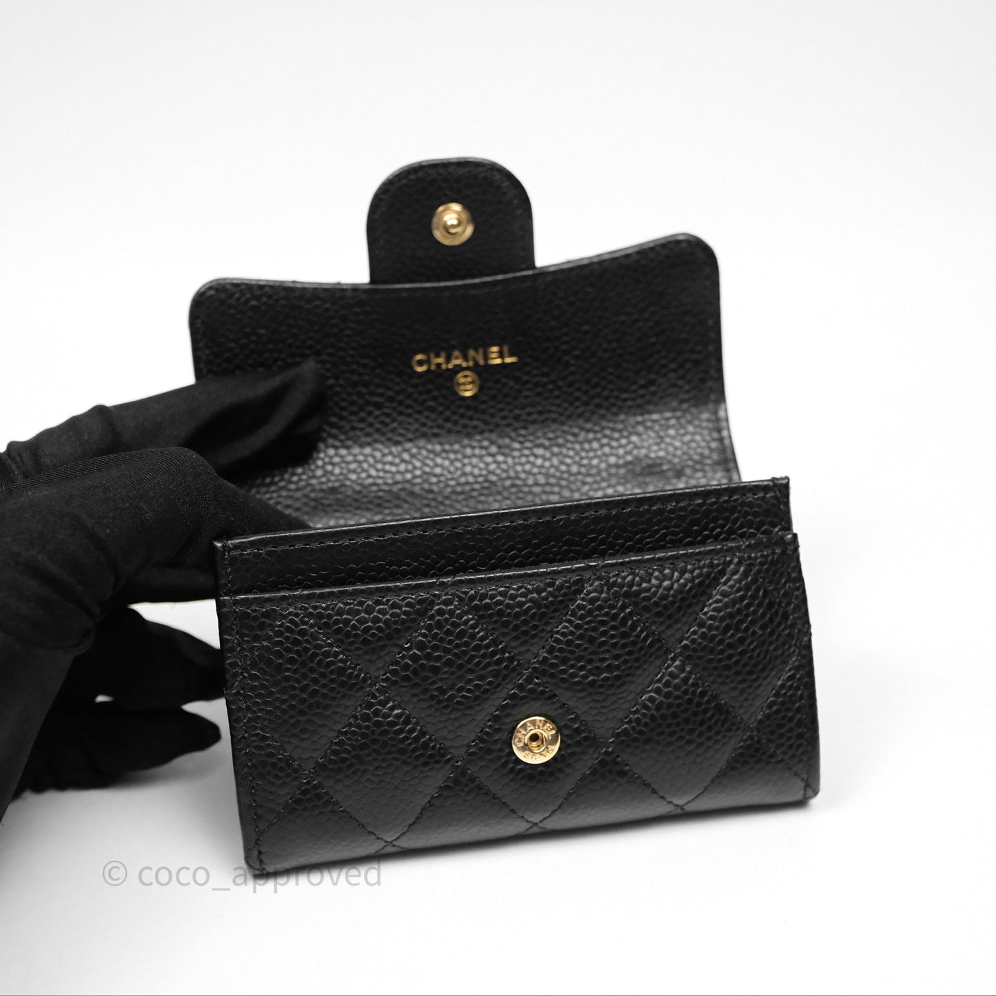 Chanel Quilted Flap Card Holder Caviar Black Gold Hardware
