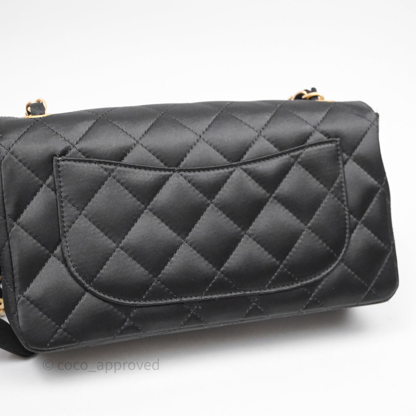 Chanel Vintage Mini Rectangular Black Satin Matte Gold Hardware