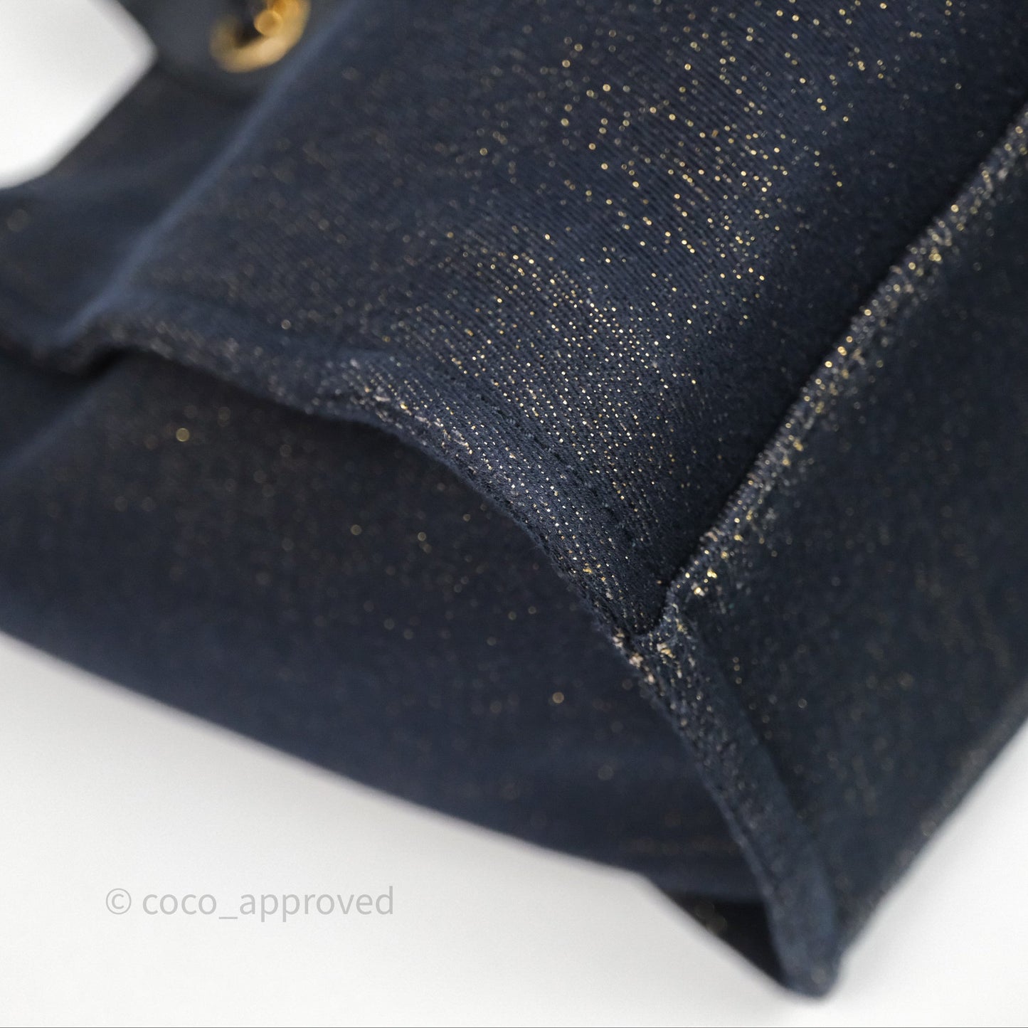 Chanel Large Deauville Navy Glitter Canvas Gold Hardware
