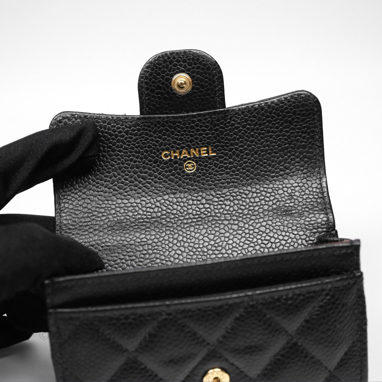 Chanel Quilted Flap Card Holder Caviar Black Gold Hardware