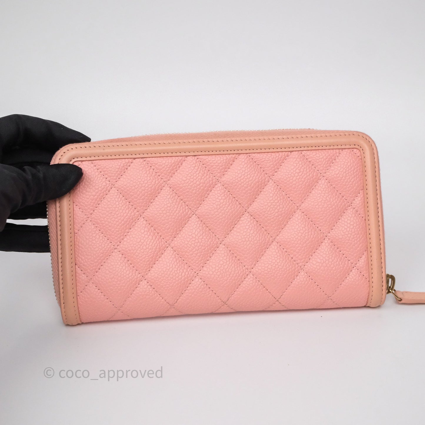 Chanel CC Filigree Zipped Long Wallet Pink Caviar Gold Hardware