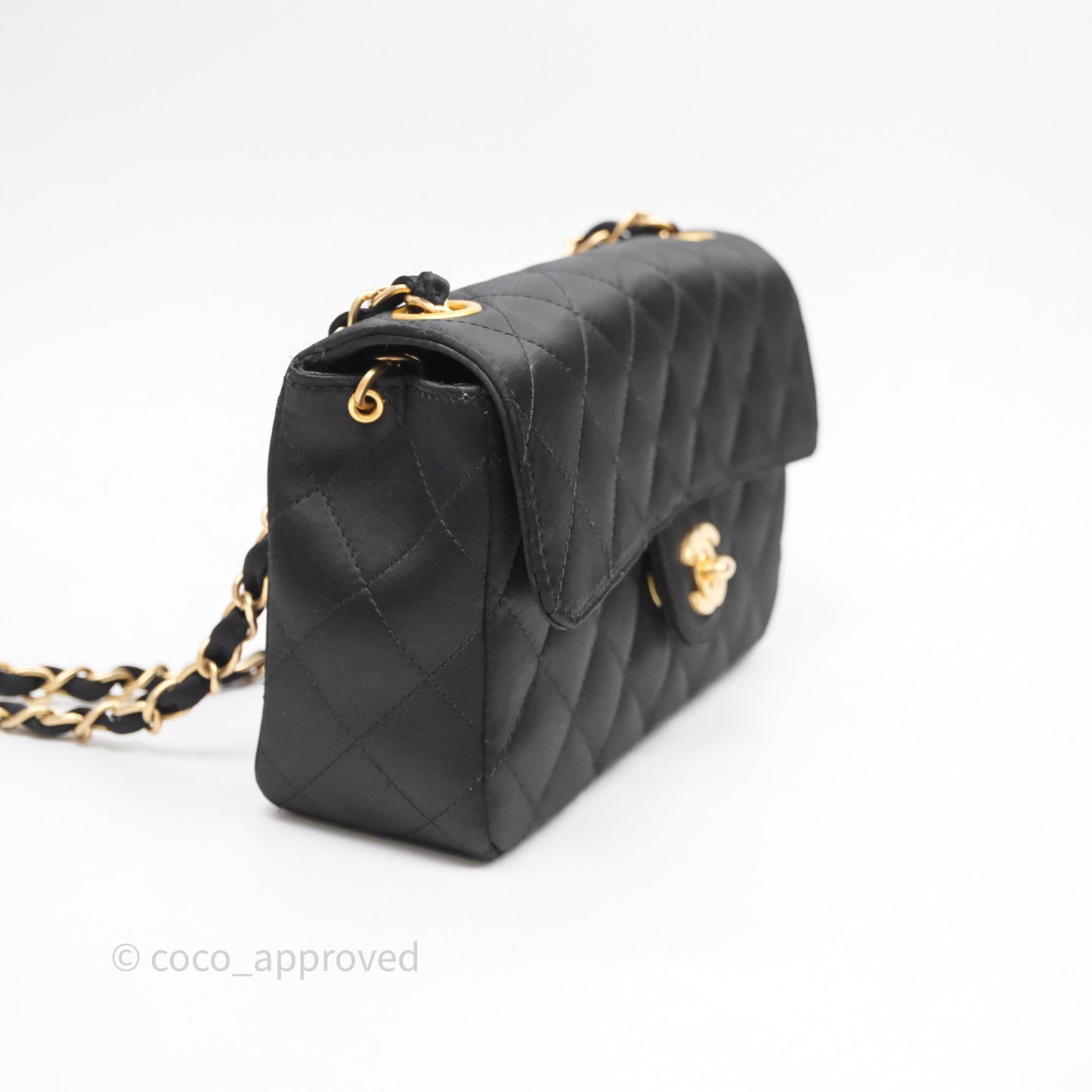 Chanel Vintage Mini Rectangular Black Satin Matte Gold Hardware