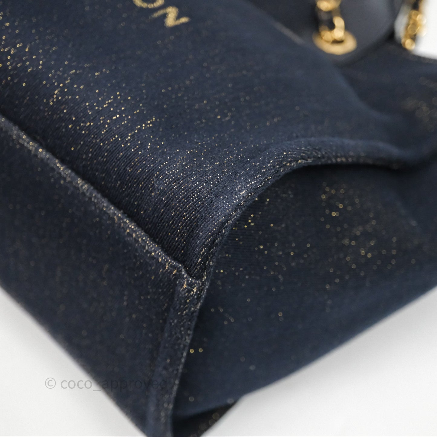 Chanel Large Deauville Navy Glitter Canvas Gold Hardware