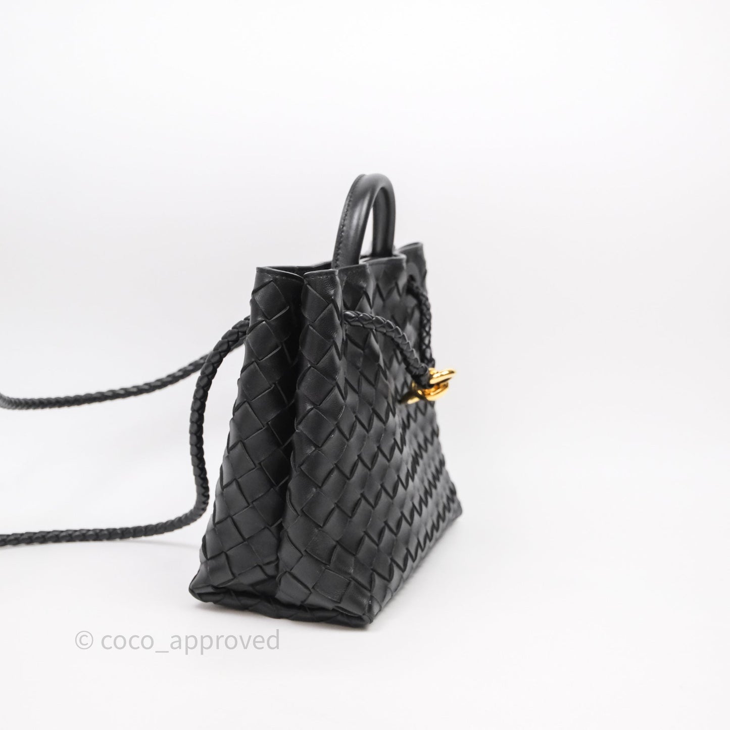 Bottega Veneta Small Andiamo Intrecciato Black Bag Lambskin