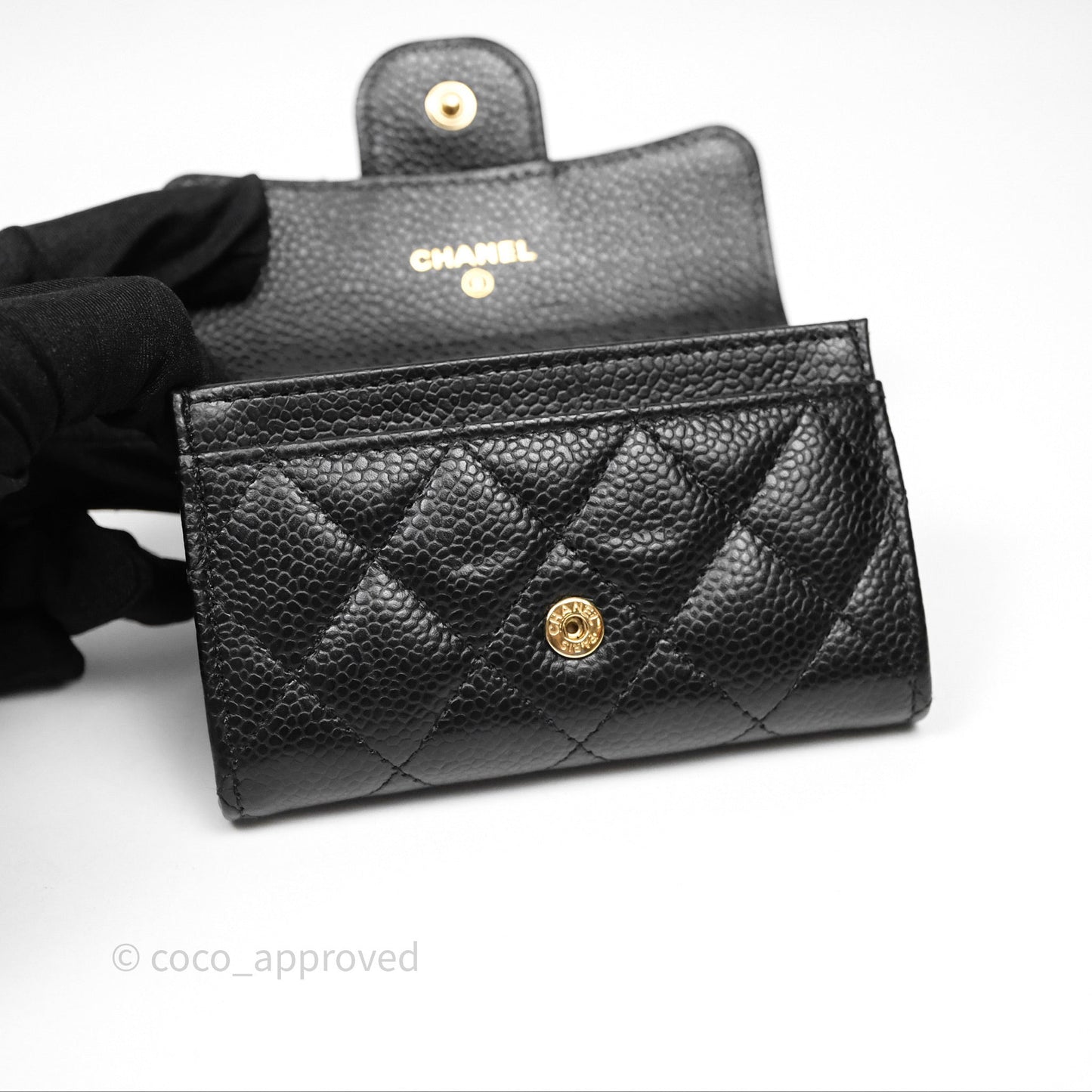 Chanel Quilted Flap Card Holder Caviar Black Gold Hardware