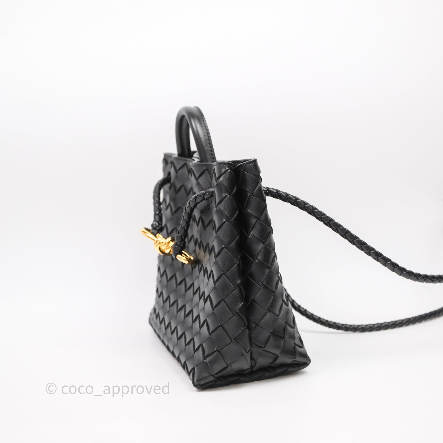 Bottega Veneta Small Andiamo Intrecciato Black Bag Lambskin