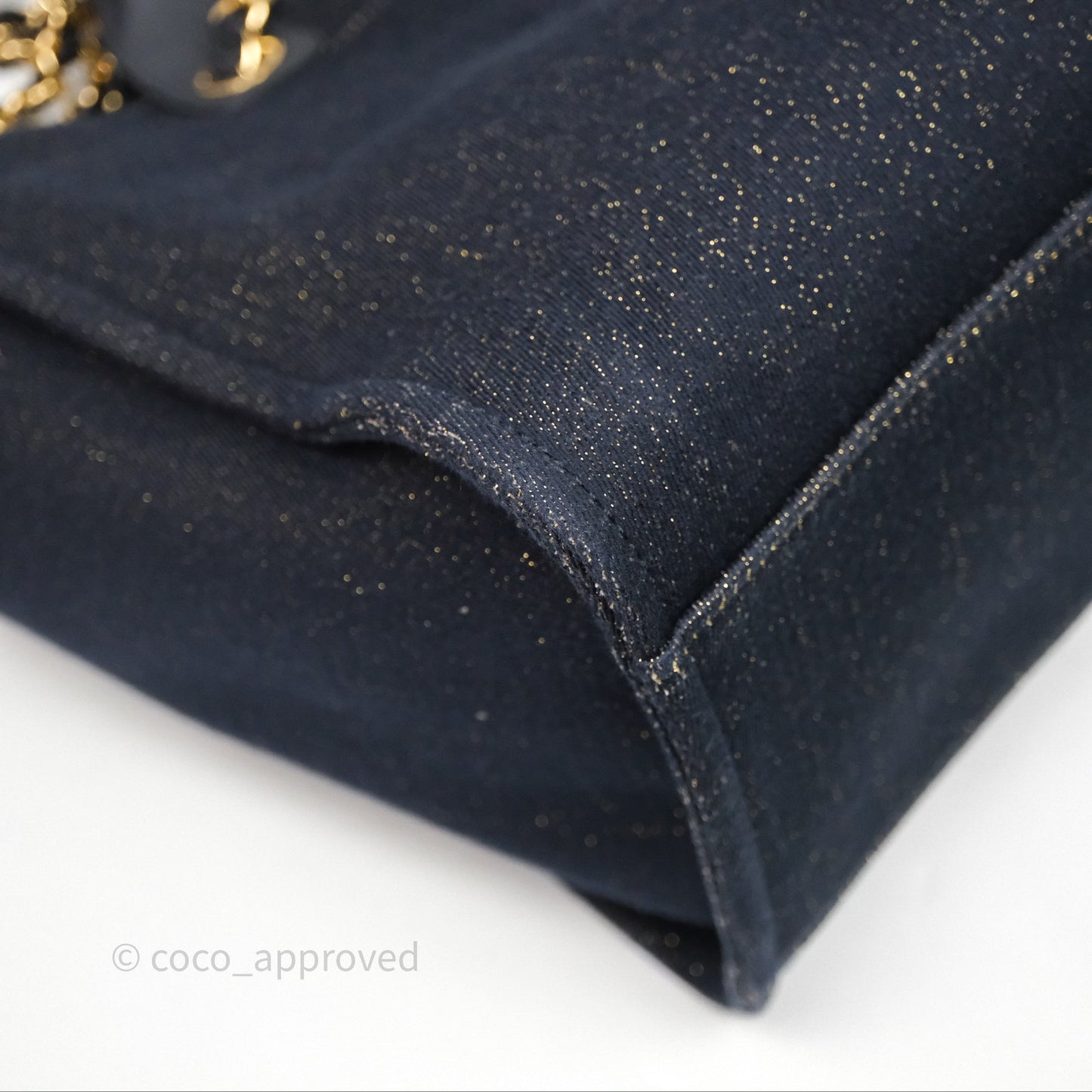 Chanel Large Deauville Navy Glitter Canvas Gold Hardware