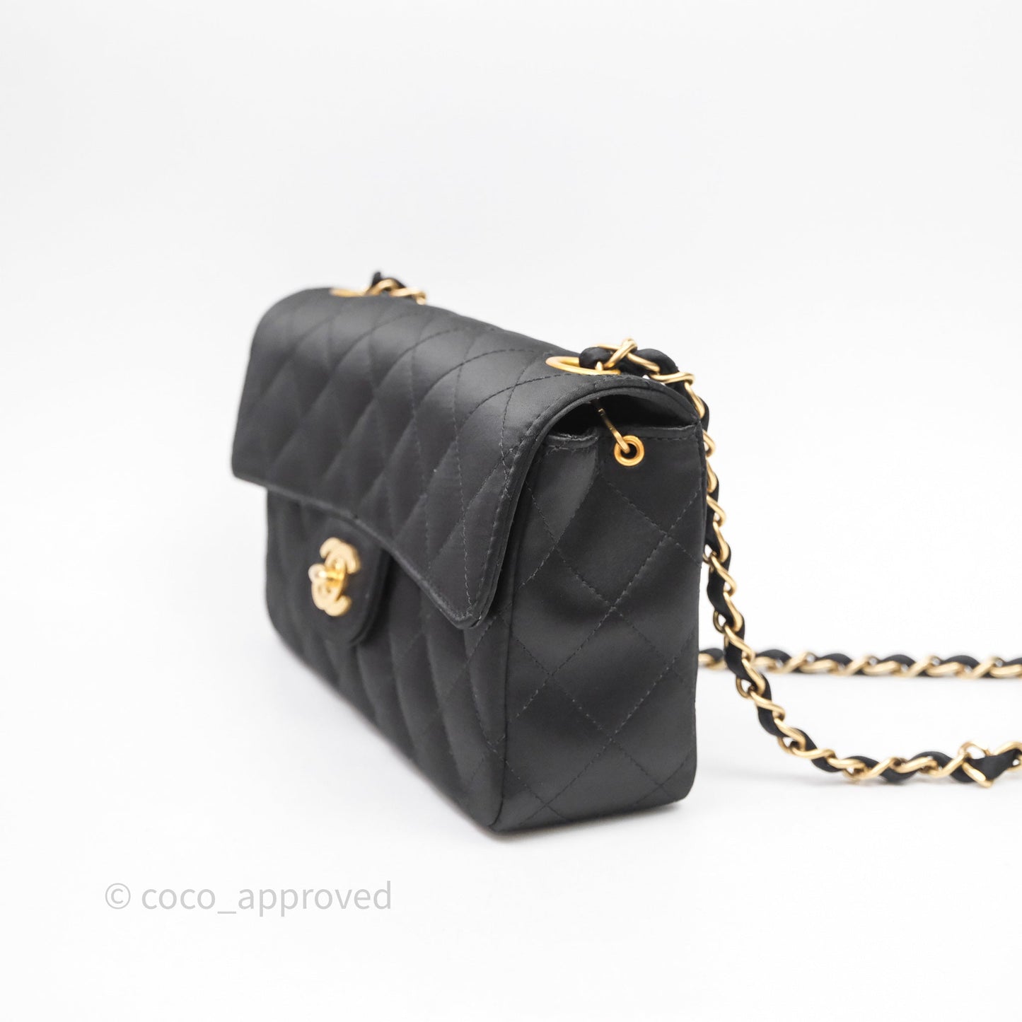 Chanel Vintage Mini Rectangular Black Satin Matte Gold Hardware