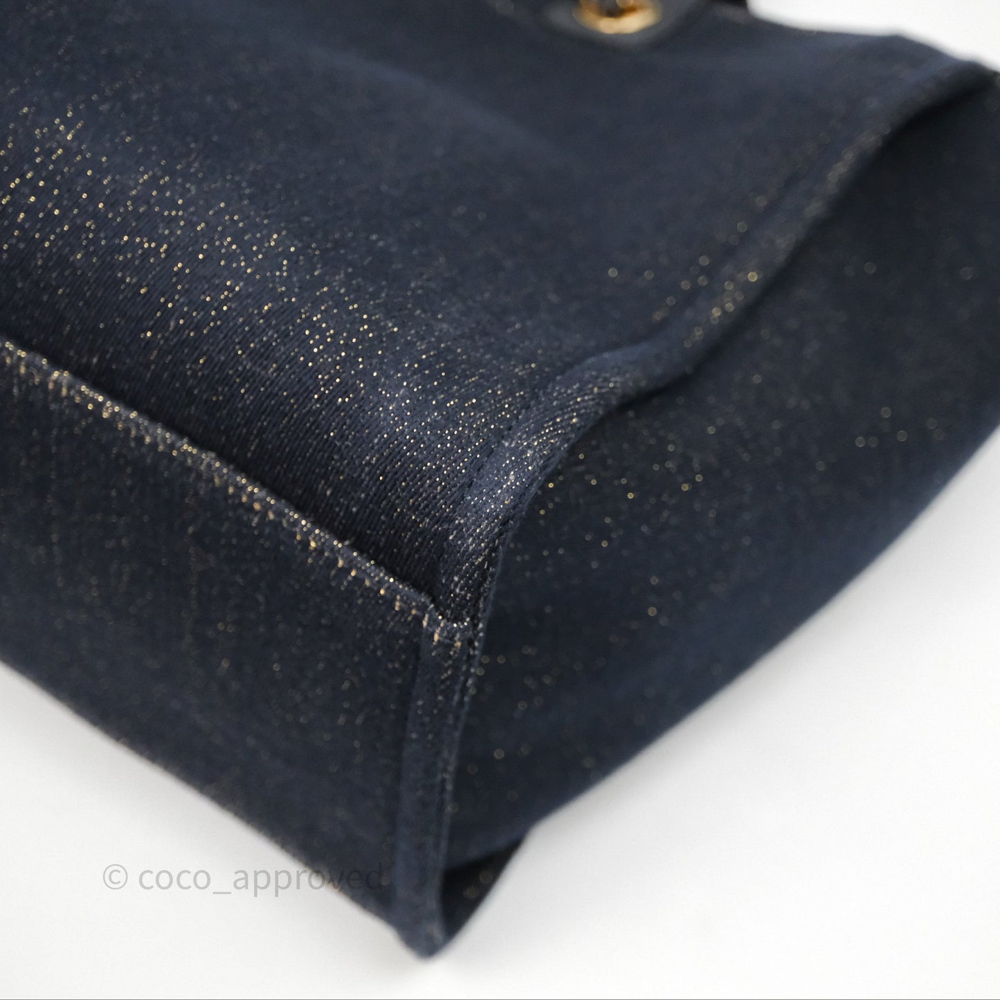 Chanel Large Deauville Navy Glitter Canvas Gold Hardware