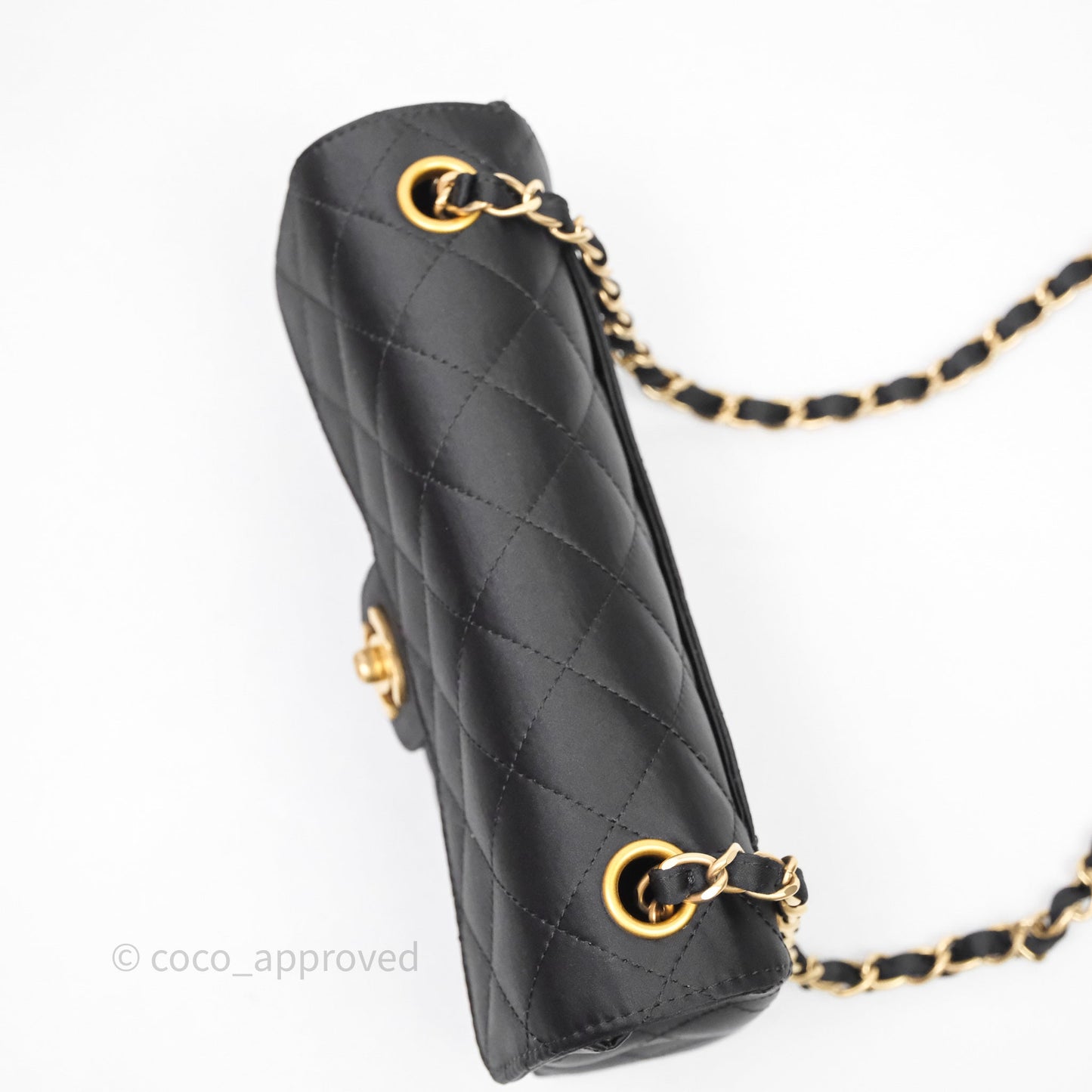 Chanel Vintage Mini Rectangular Black Satin Matte Gold Hardware