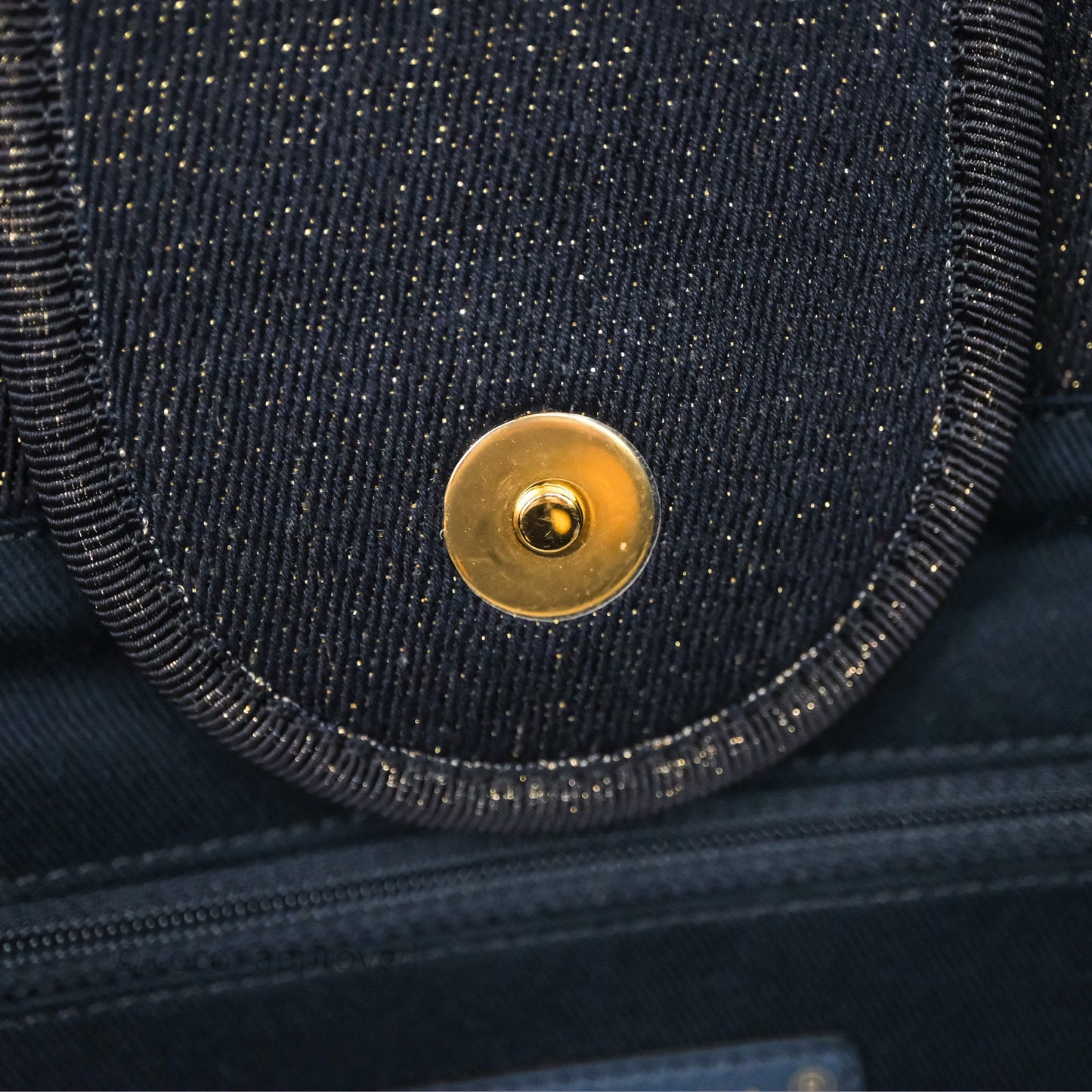 Chanel Large Deauville Navy Glitter Canvas Gold Hardware