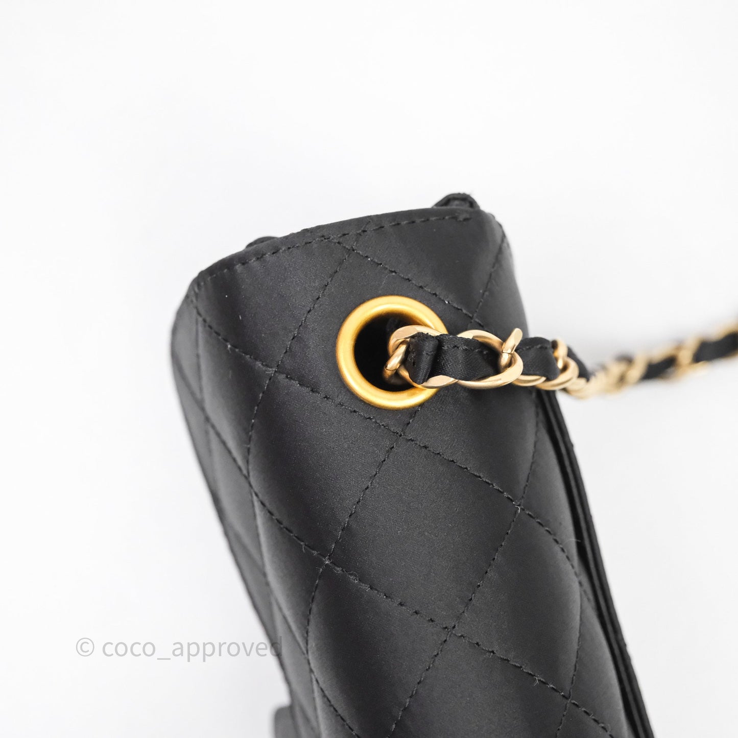 Chanel Vintage Mini Rectangular Black Satin Matte Gold Hardware