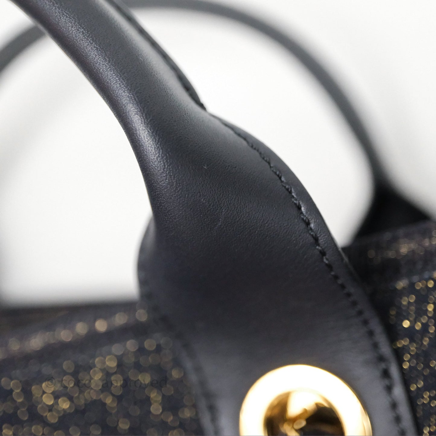 Chanel Large Deauville Navy Glitter Canvas Gold Hardware