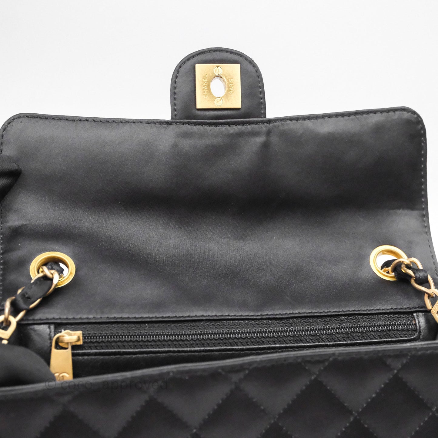 Chanel Vintage Mini Rectangular Black Satin Matte Gold Hardware