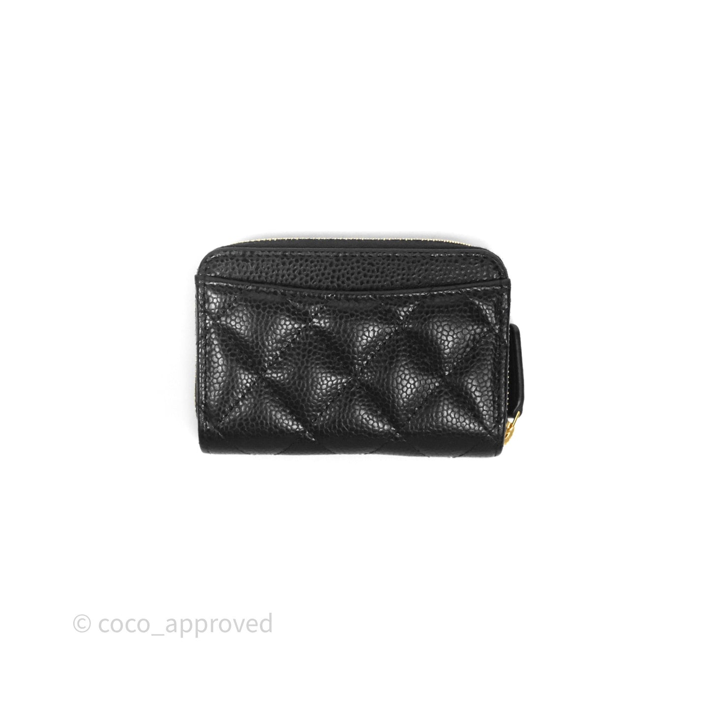 Chanel Quilted Zip Card Holder Black Caviar Gold Hardware