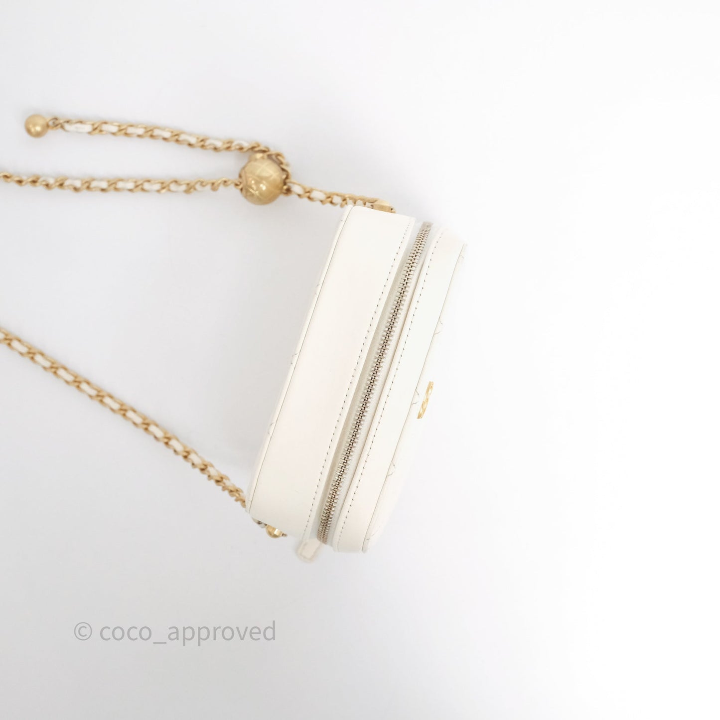 Chanel Quilted CC Pearl Crush Camera Case White Lambskin Gold Hardware