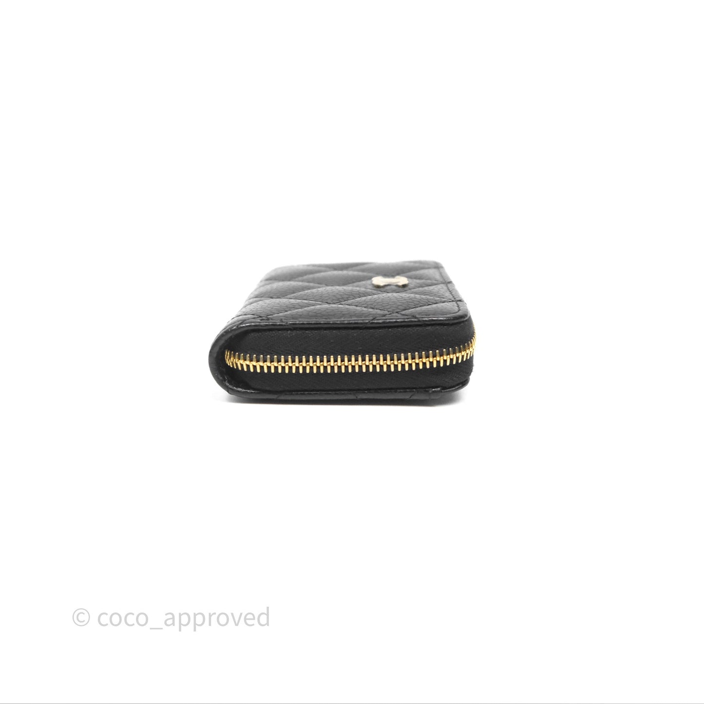 Chanel Quilted Zip Card Holder Black Caviar Gold Hardware