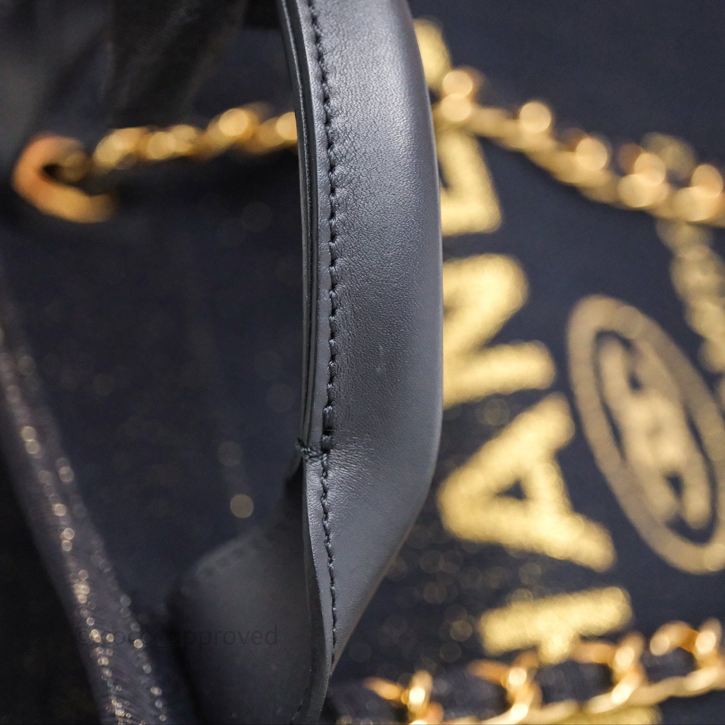Chanel Large Deauville Navy Glitter Canvas Gold Hardware