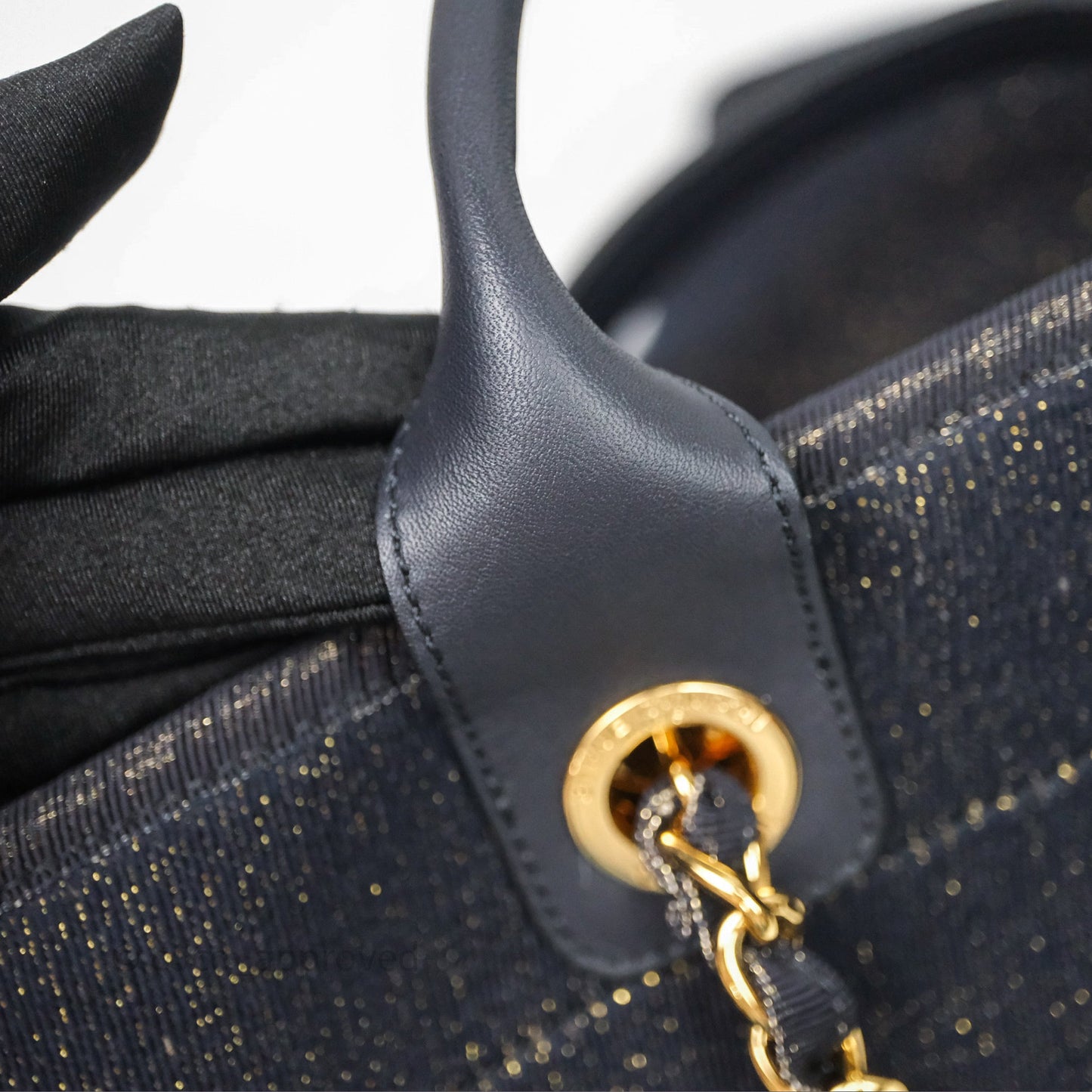 Chanel Large Deauville Navy Glitter Canvas Gold Hardware