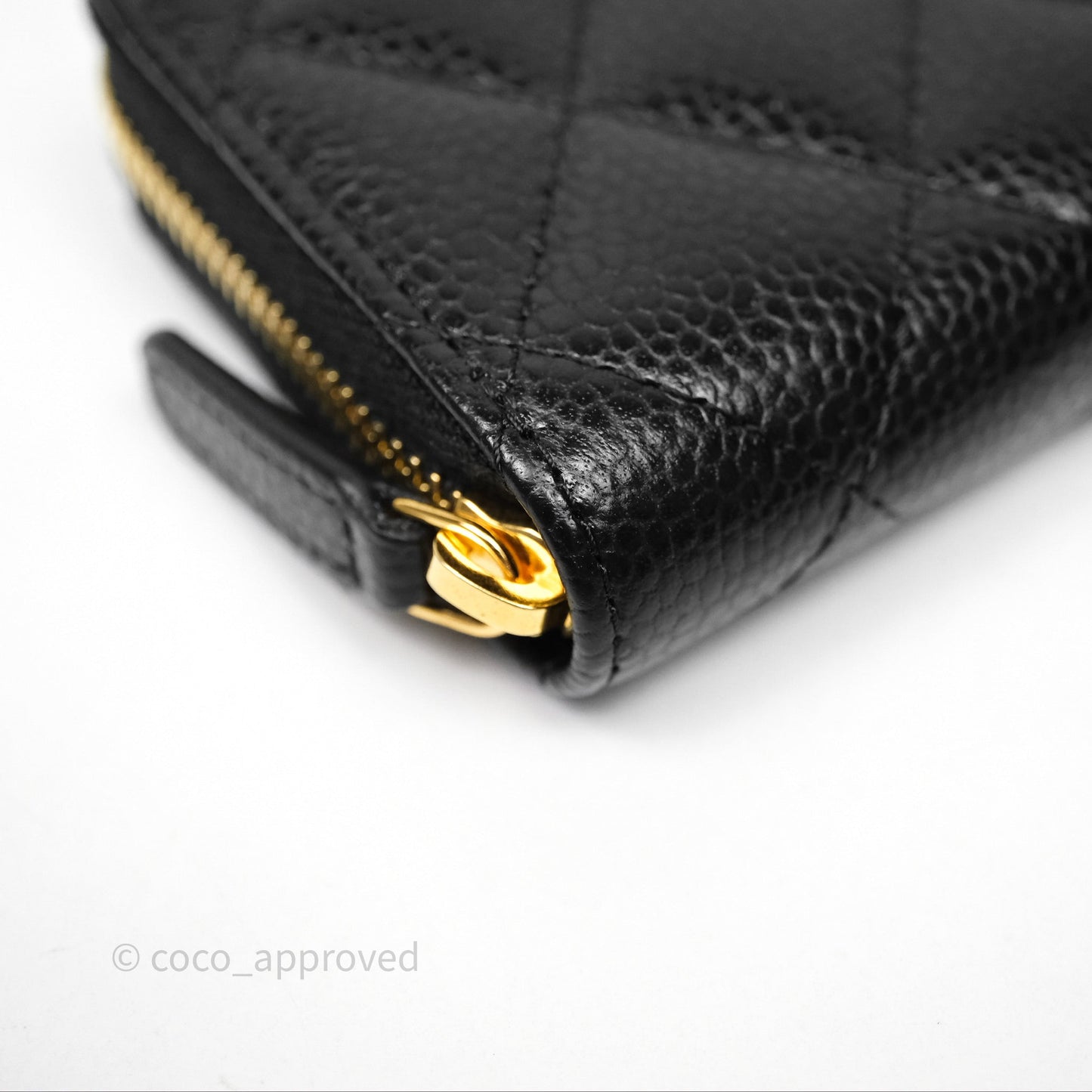 Chanel Quilted Zip Card Holder Black Caviar Gold Hardware
