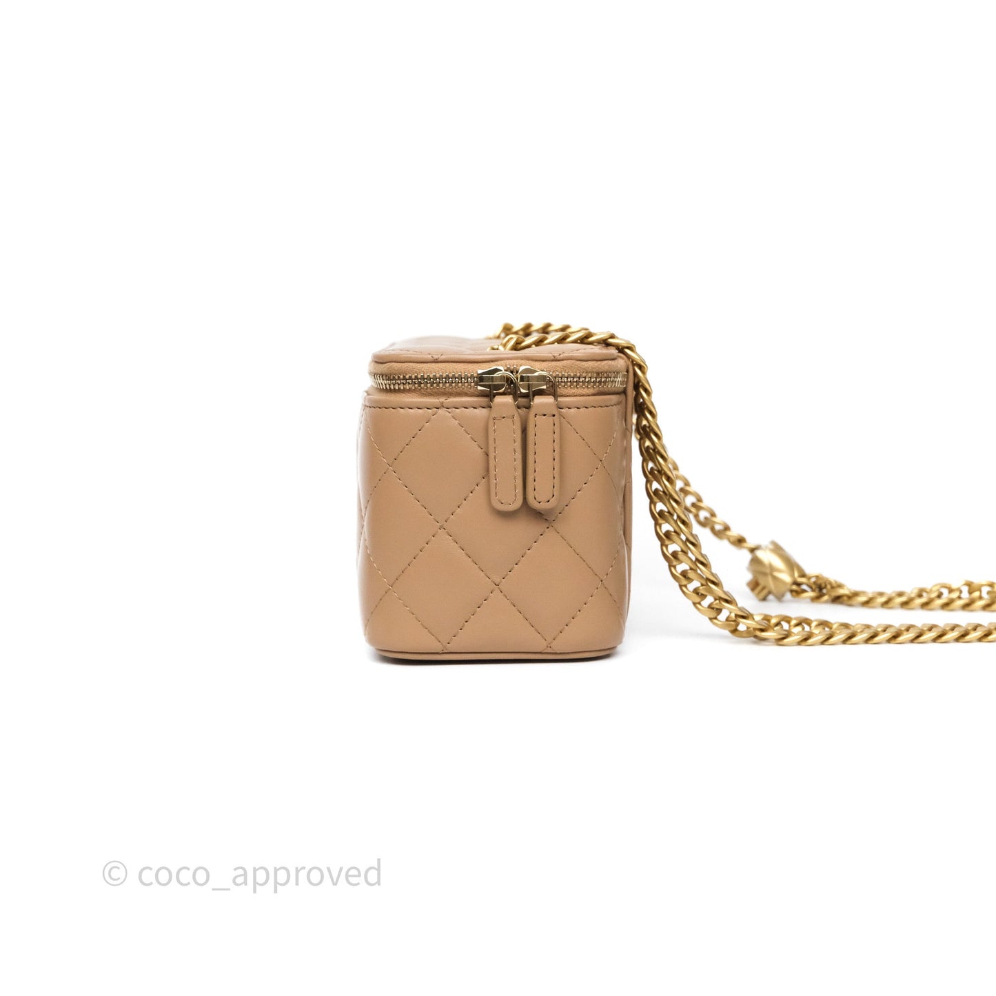 Chanel All Slide Vanity with Adjustable Chain Dark Beige Lambskin Aged Gold Hardware