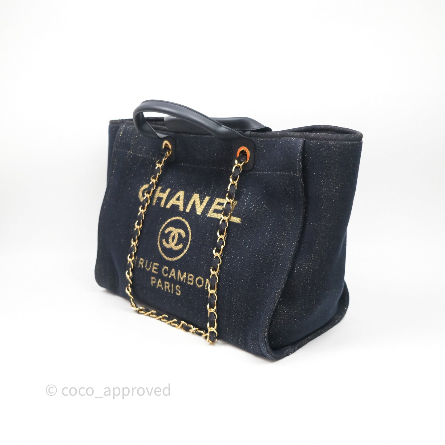 Chanel Large Deauville Navy Glitter Canvas Gold Hardware