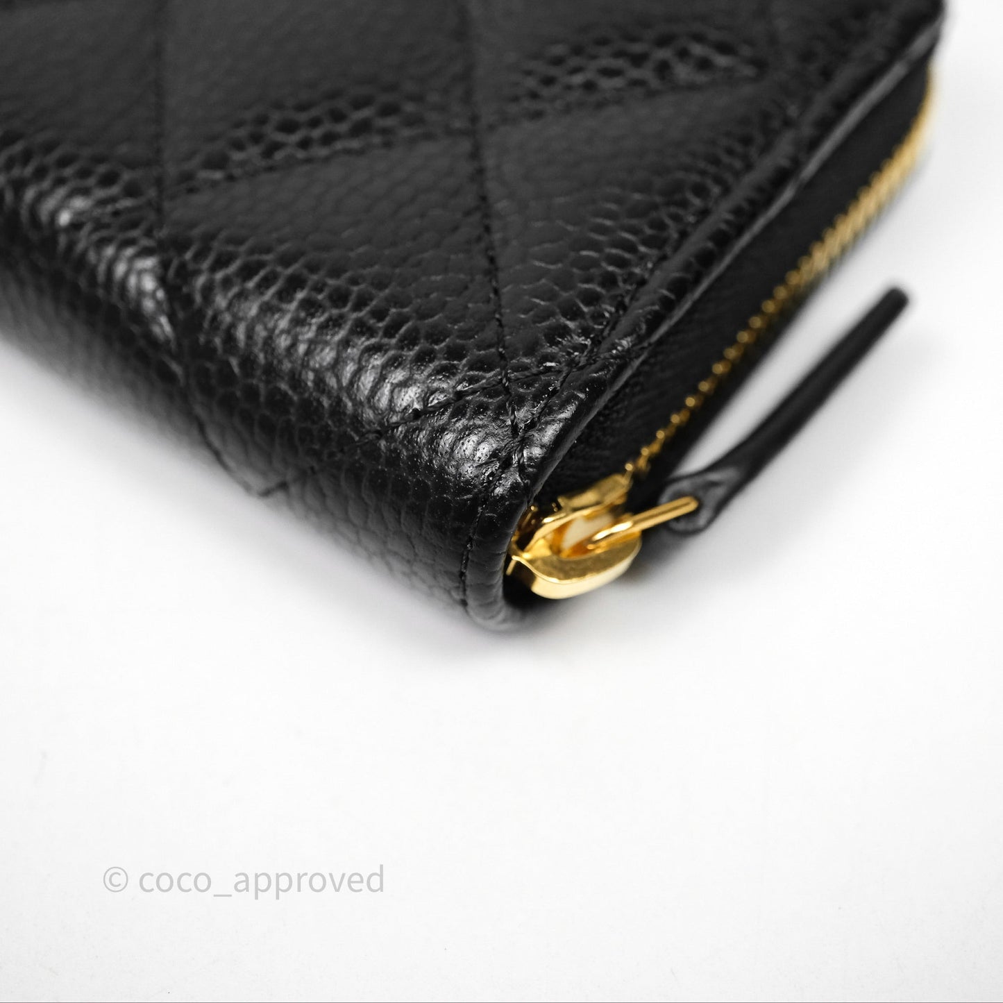 Chanel Quilted Zip Card Holder Black Caviar Gold Hardware
