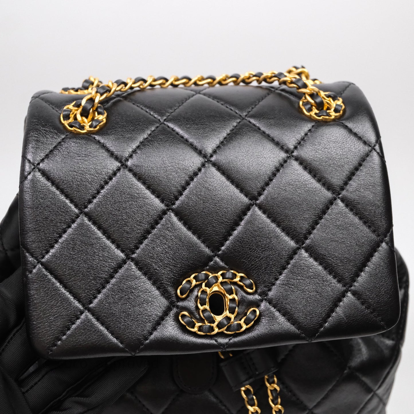 Chanel Backpack Black Calfskin Aged Gold Hardware