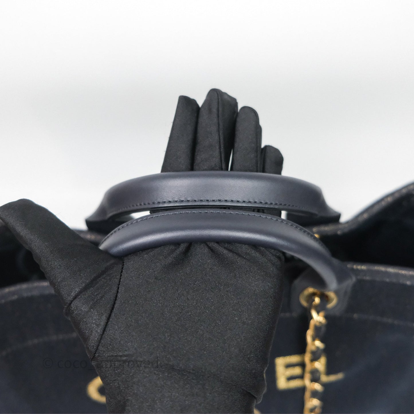 Chanel Large Deauville Navy Glitter Canvas Gold Hardware