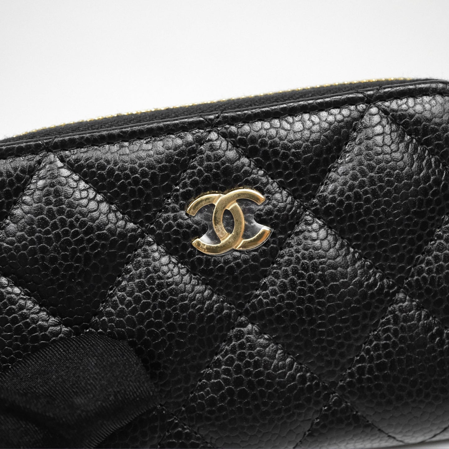 Chanel Quilted Zip Card Holder Black Caviar Gold Hardware