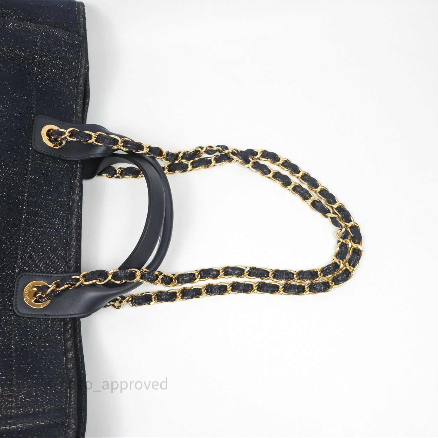 Chanel Large Deauville Navy Glitter Canvas Gold Hardware