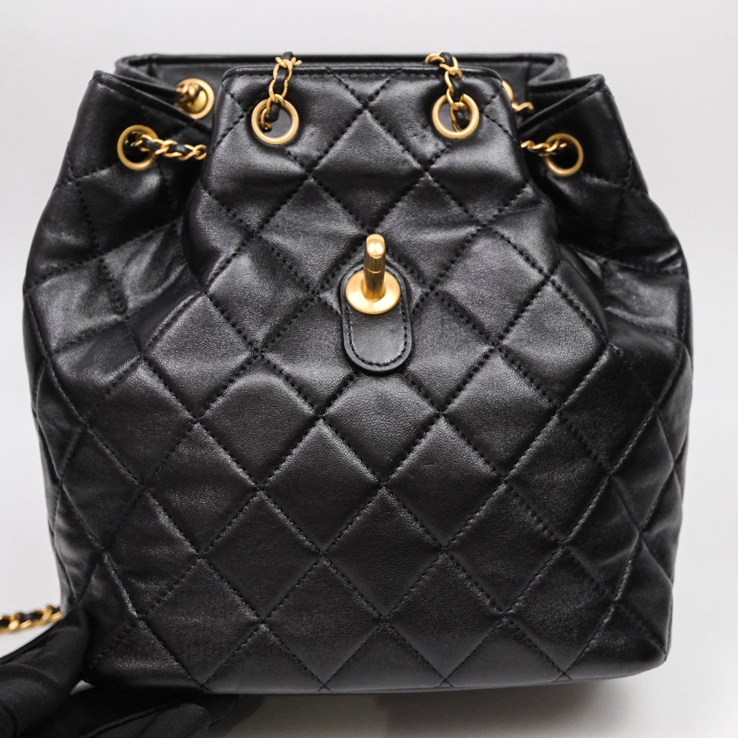 Chanel Backpack Black Calfskin Aged Gold Hardware